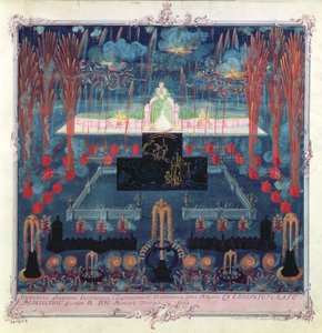 1741年12月18日のエリザベス皇后の誕生日を祝うサンクトペテルブルクの花火（トイレ、ガッシュ、金色の紙）（112744も参照） 作： Mikhail Vassilievich Danilov